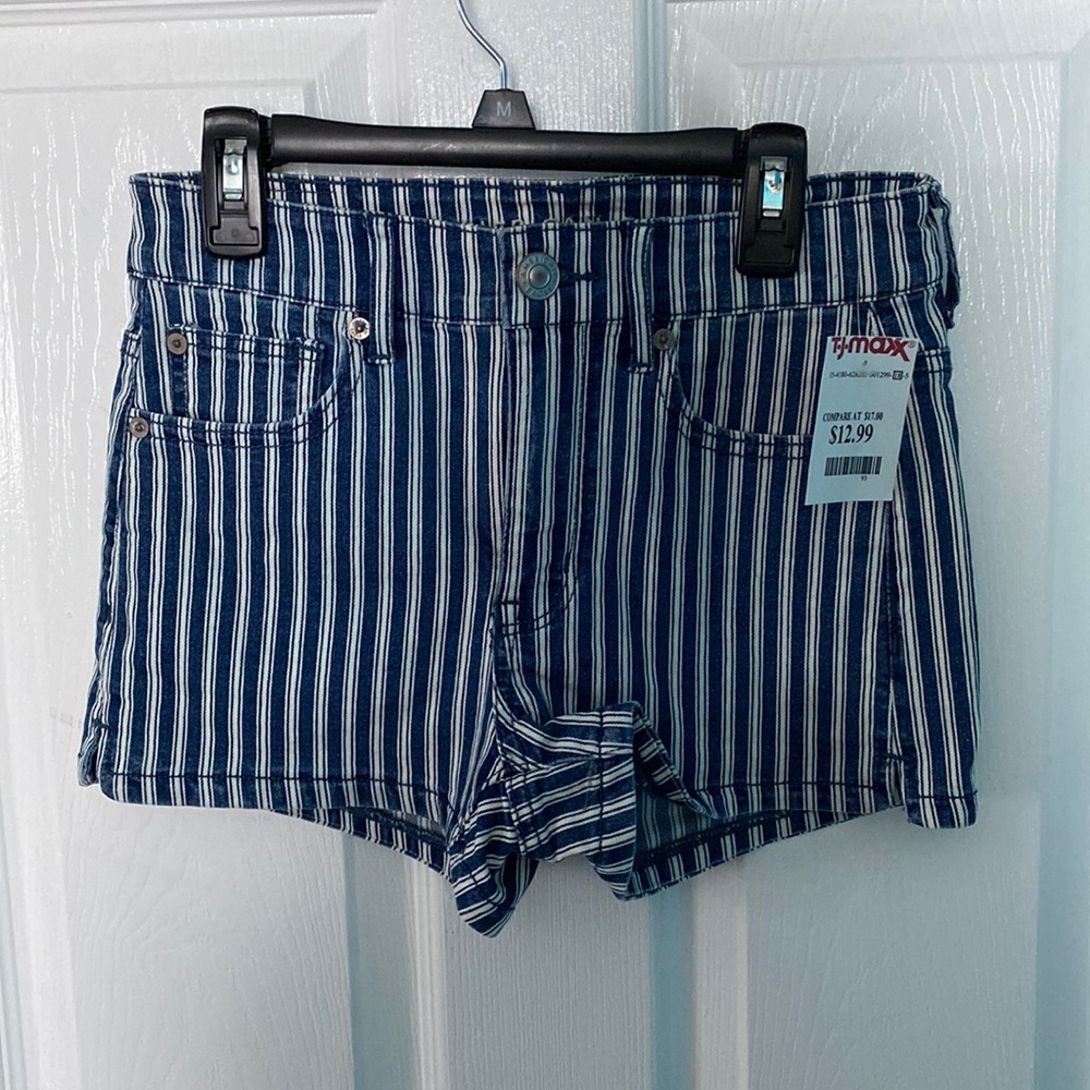 American Eagle Women’s blue and white striped Hi-rise Shortie short size 2 (26)